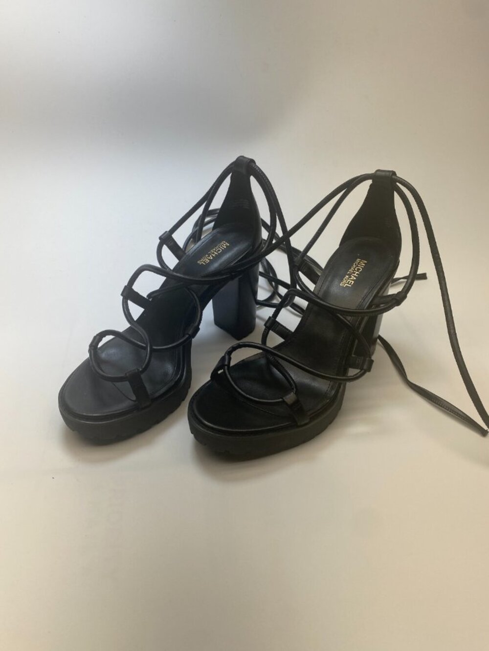 MICHAEL Michael Kors Womens Vero Strappy Leather Black Heel Sandals Sz 7.5